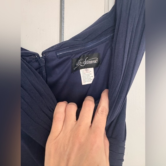 La Femme Off-Shoulder Mini Dress in Navy 29486 - Picture 7 of 8